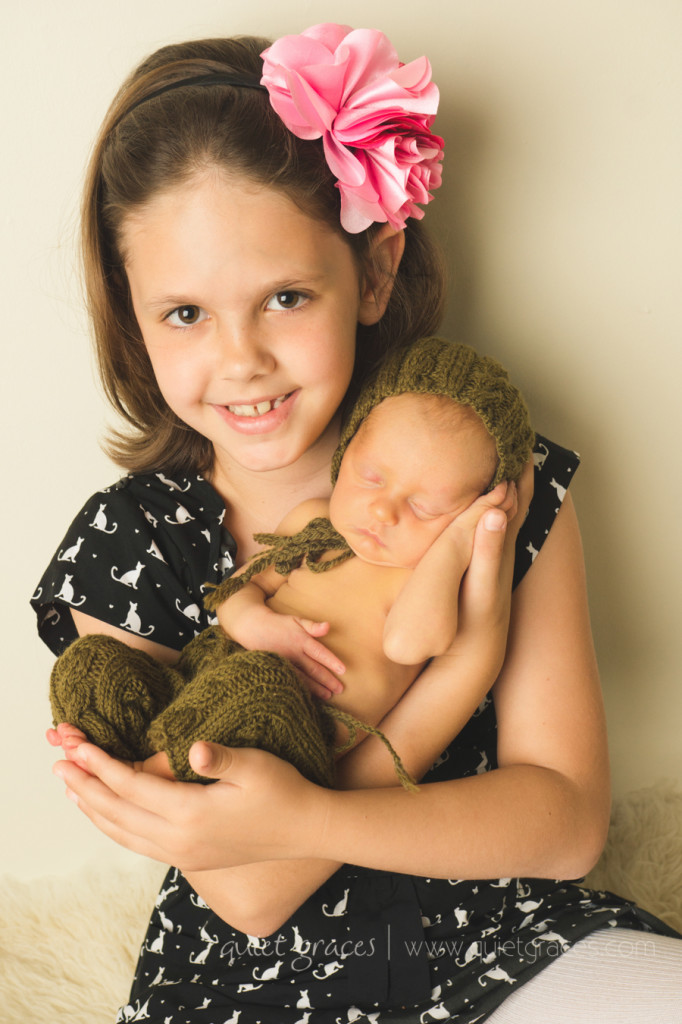 Simple Organic Greenville SC Newborn Photography Big Sister with baby Brother