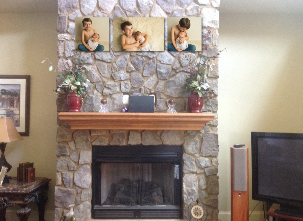 Newborn Pictures Canvas Fireplace Mantle Greenville SC