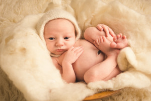 Wide Awake Newborn Boy in a Bowl Picture Upstate SC