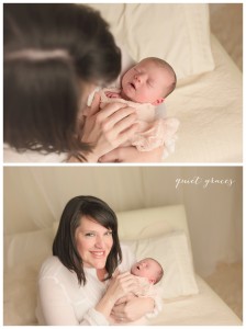 Mama with Newborn Baby on a Bed Pictures Simpsonville SC