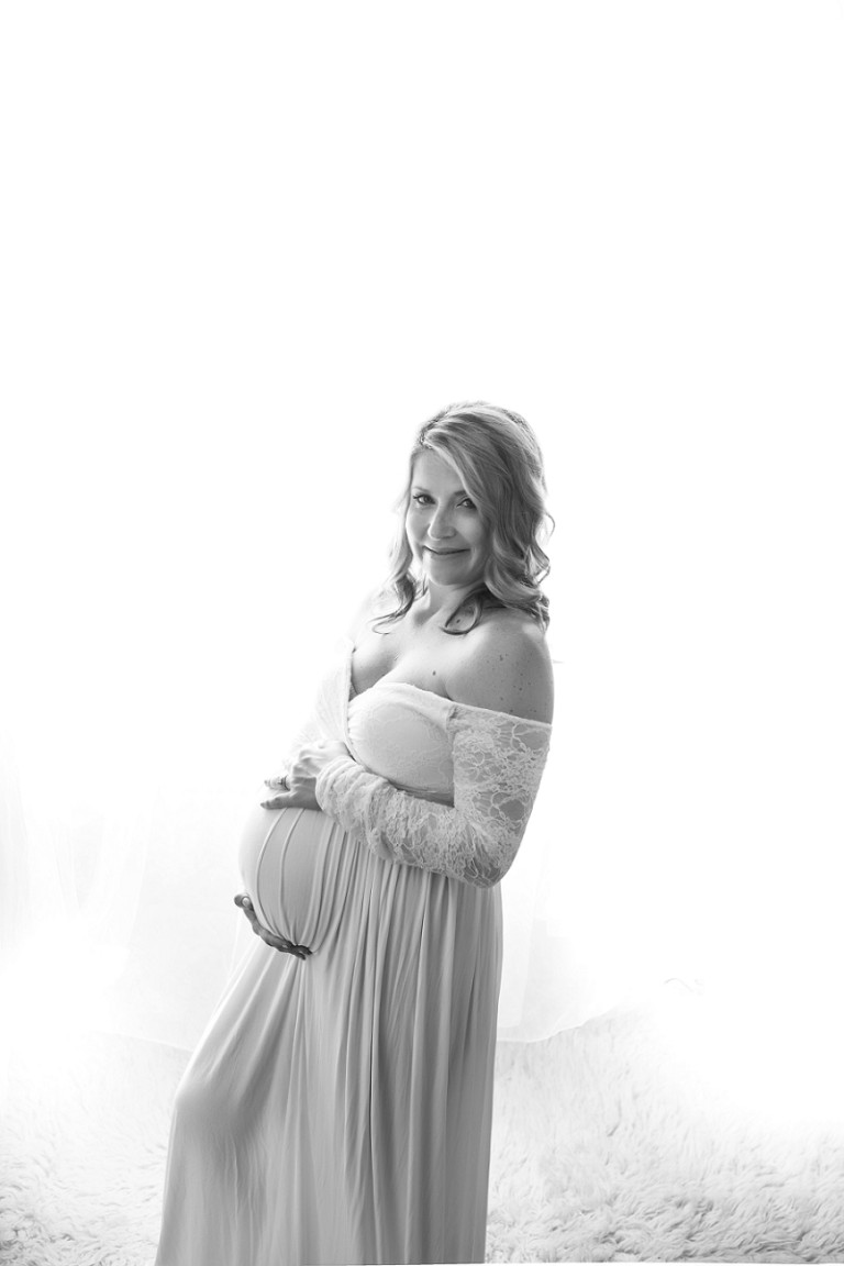 Studio Maternity Photographer Greenville SC Cream and BacklitNatural