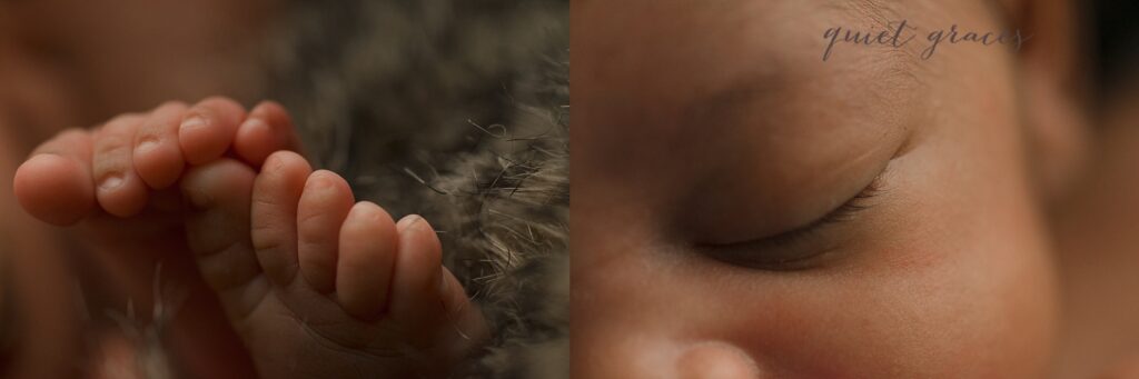 Travelers Rest Newborn Photographer detail images of Baby Eyelashes and Toes